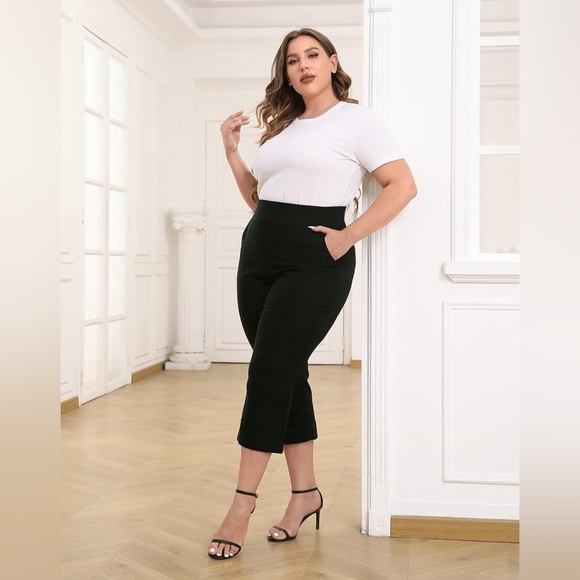 HDE Plus Size Pull On Capris - 2X - Black - Picture 1 of 2
